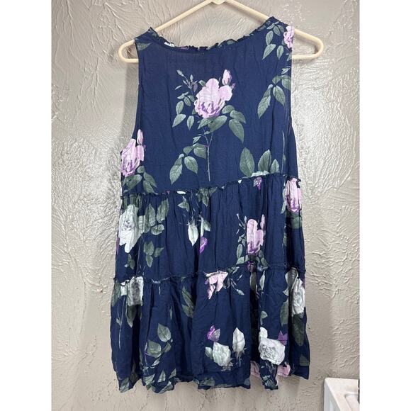 Entro Women's Blue Floral Tiered Sleeveless Relaxed Flowy Top Size Medium - Picture 2 of 5